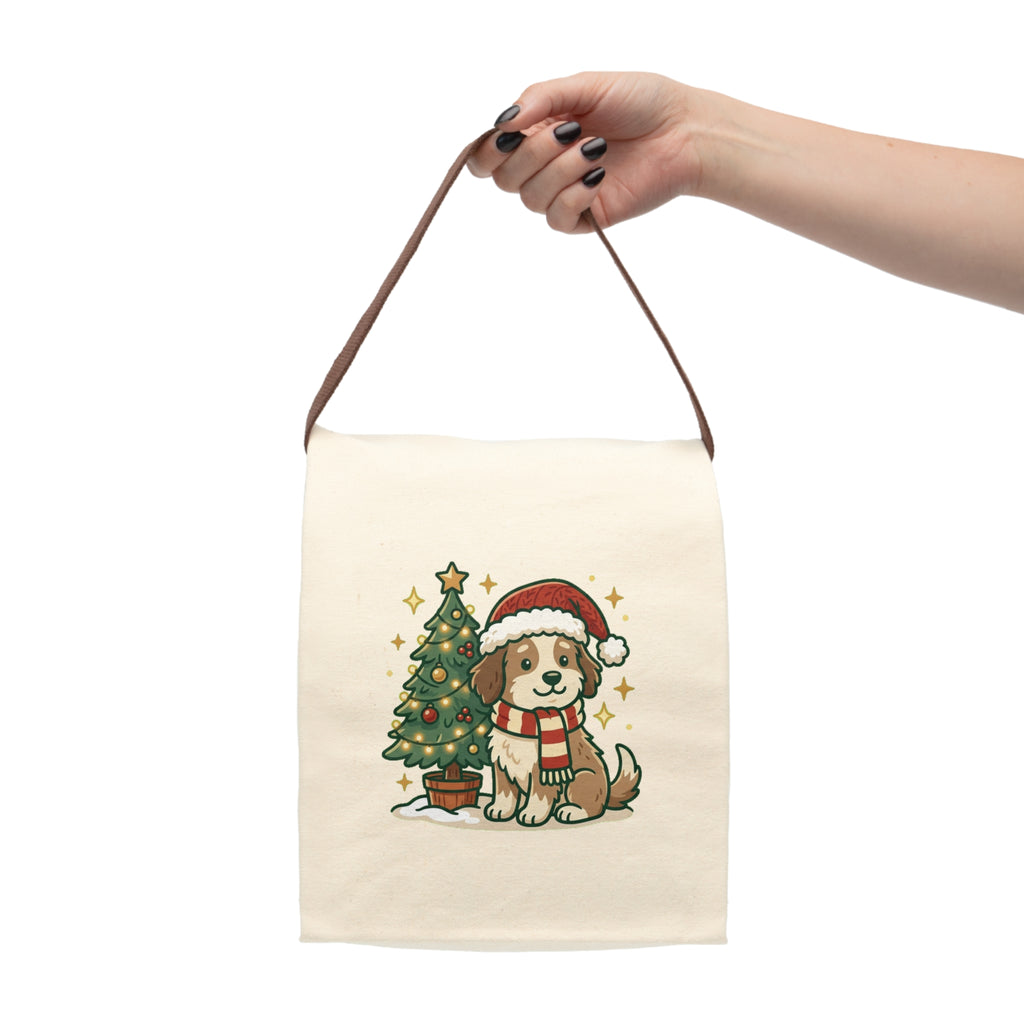 Canvas Lunch Bag With Strap - Cream Happy Doggo