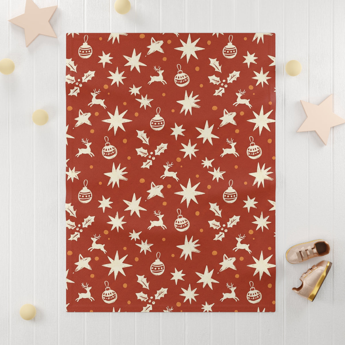 Fluffy Baby Blanket, Red Ornaments (Custom)
