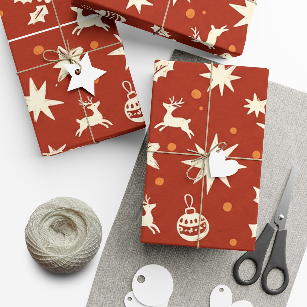 Christmas Giftwrap Paper, Red Ornaments (Custom)