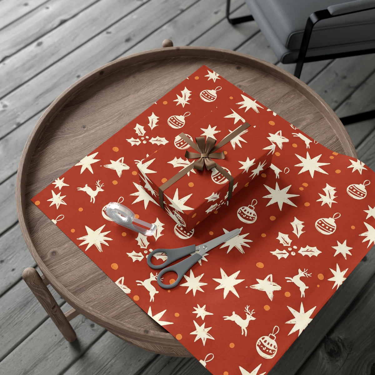 Christmas Giftwrap Paper, Red Ornaments (Custom)
