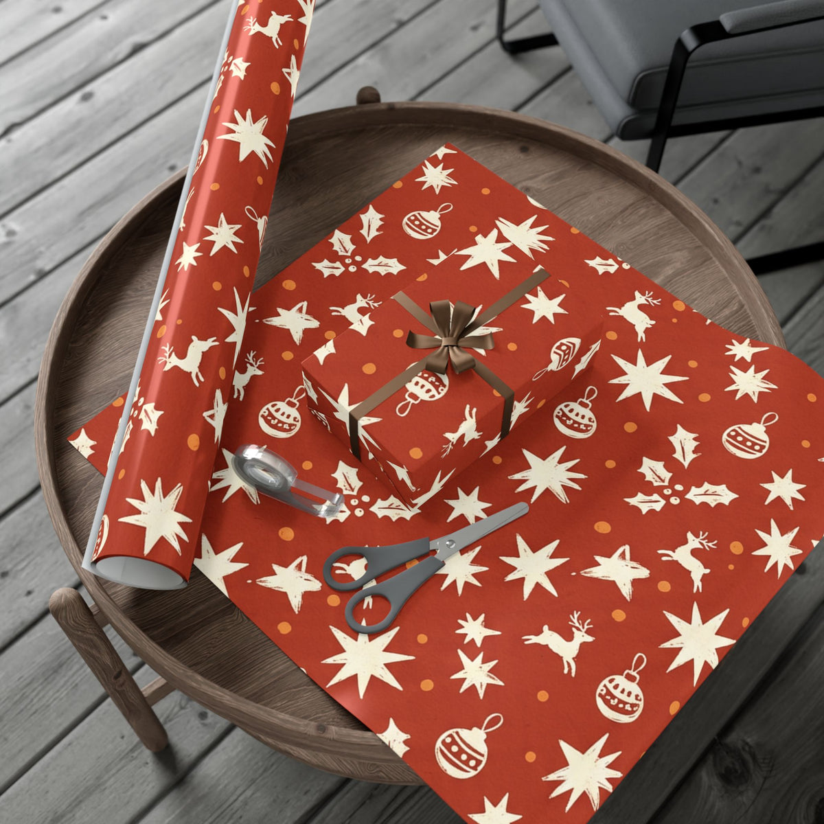 Christmas Giftwrap Paper, Red Ornaments (Custom)