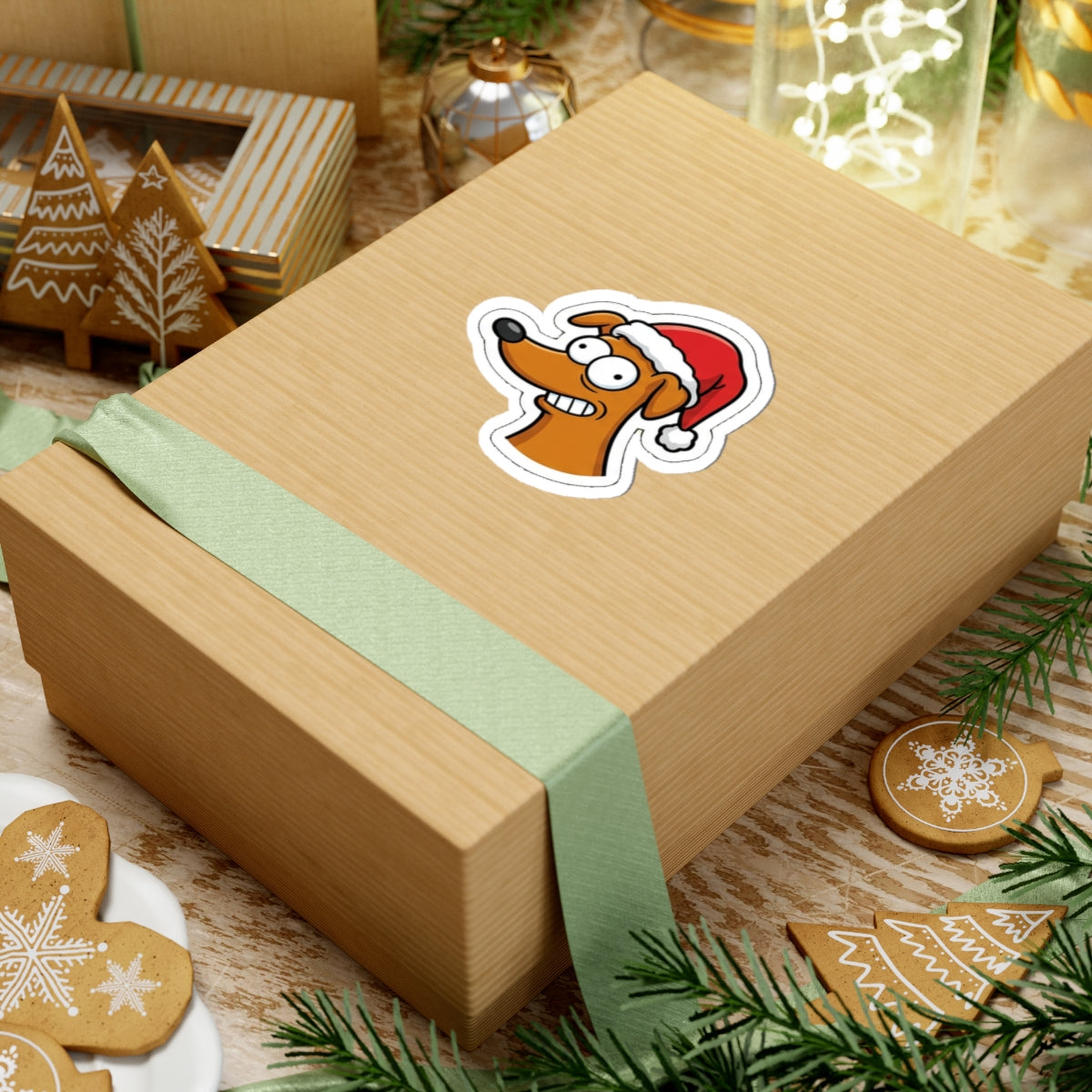 Kiss Cut Sticker, Festive Doggo