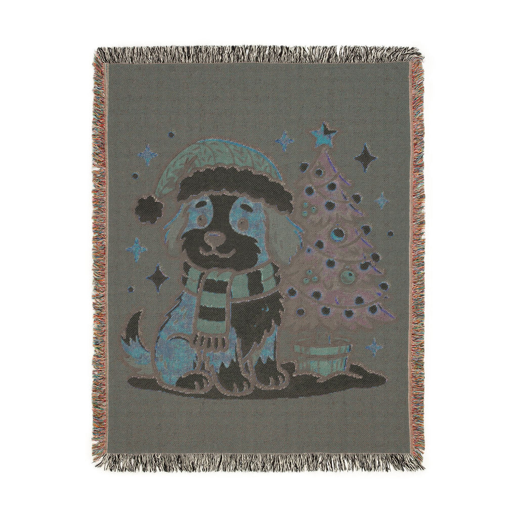 Happy Doggo Weaved Blanket - Afghan Maroon