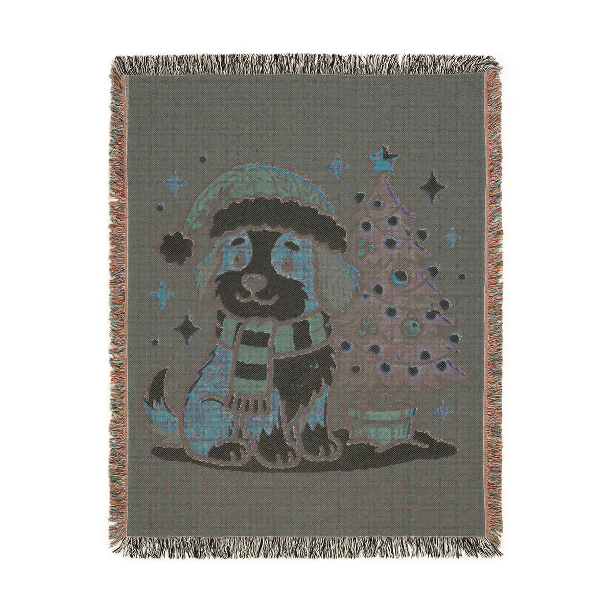 Happy Doggo Weaved Blanket - Afghan Maroon