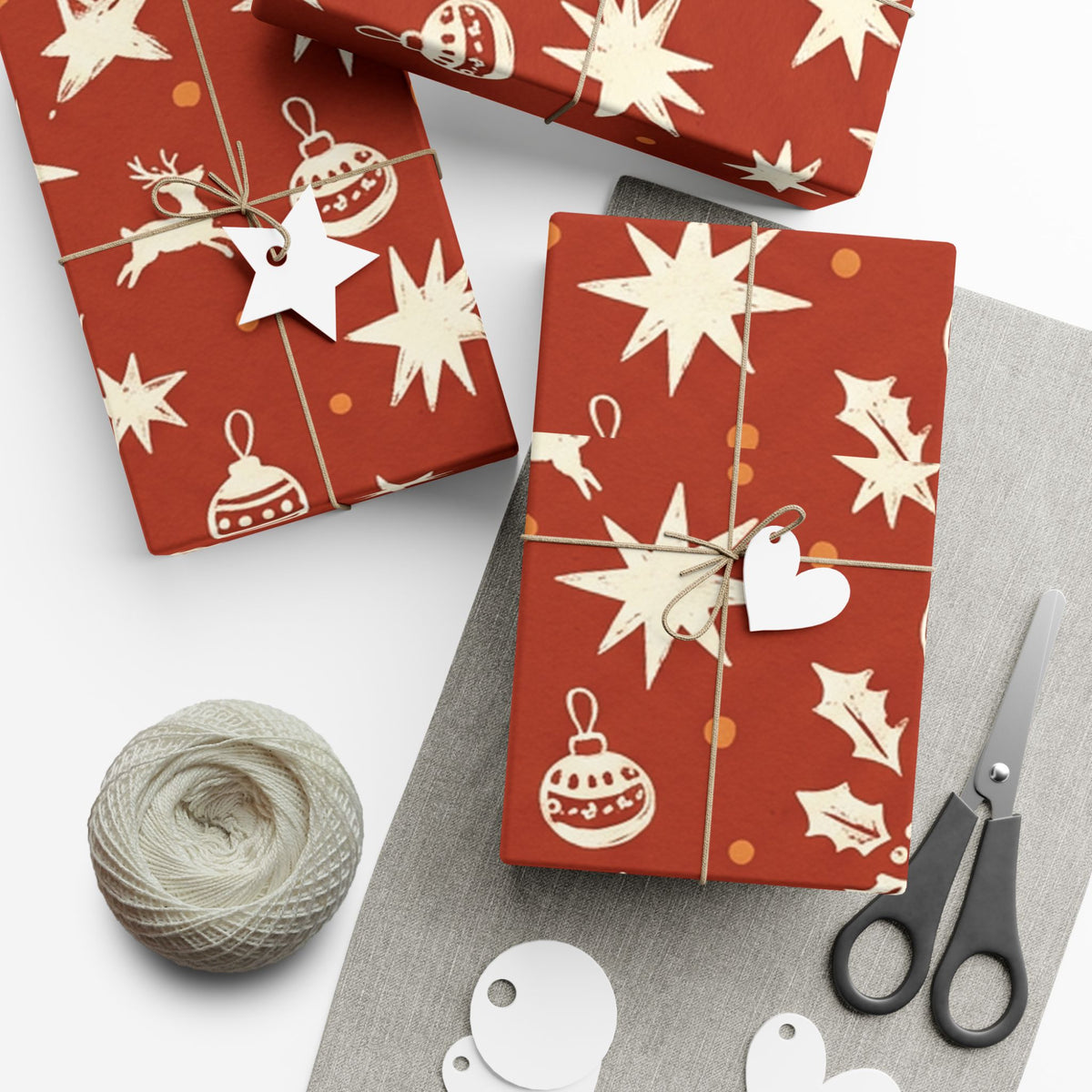 Christmas Giftwrap Paper, Red Ornaments (Custom)