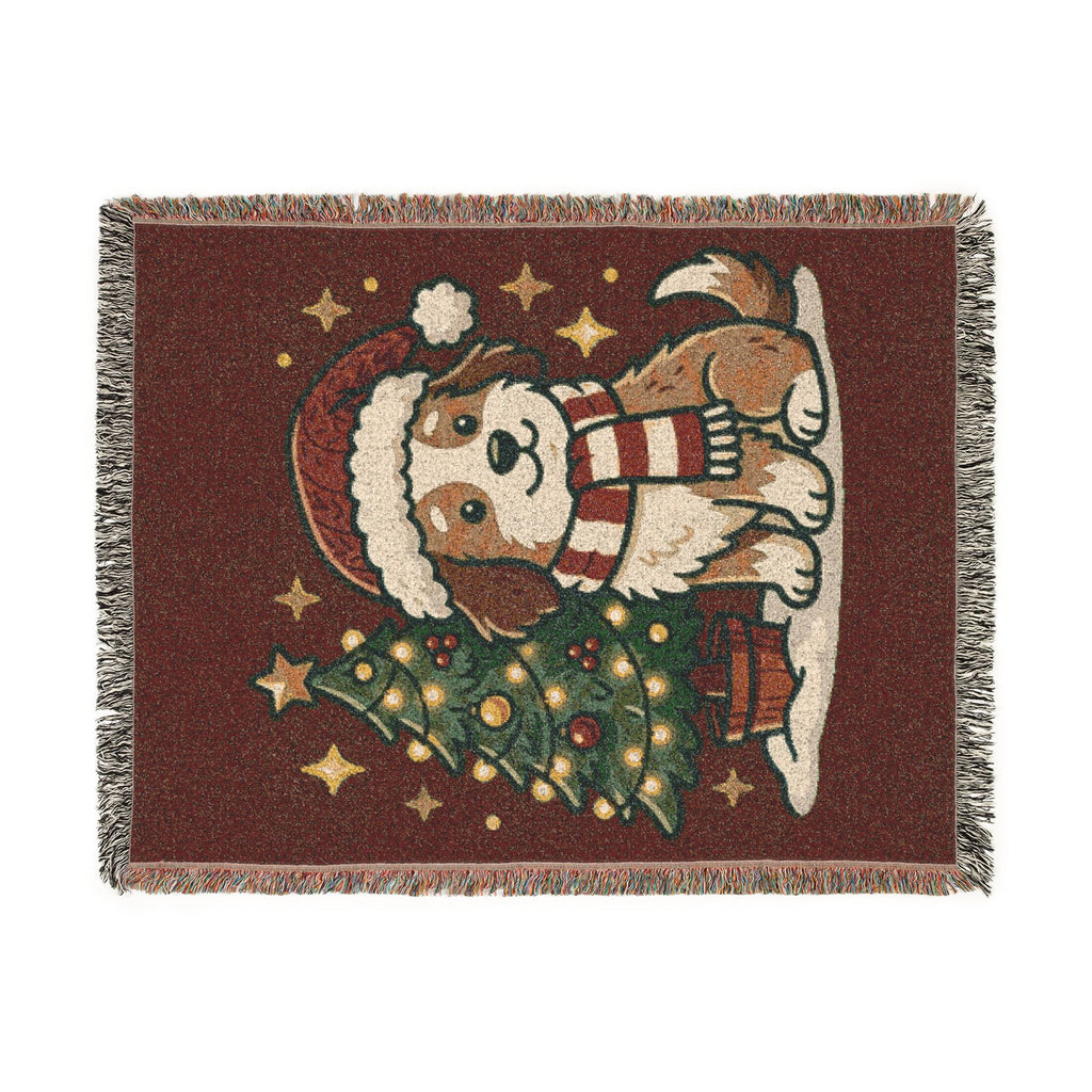 Happy Doggo Weaved Blanket - Afghan Maroon