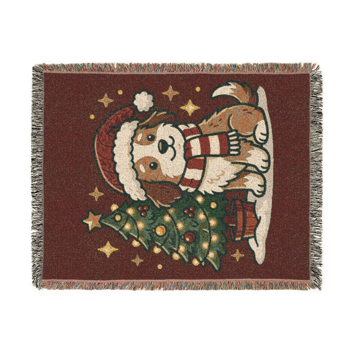Happy Doggo Weaved Blanket - Afghan Maroon