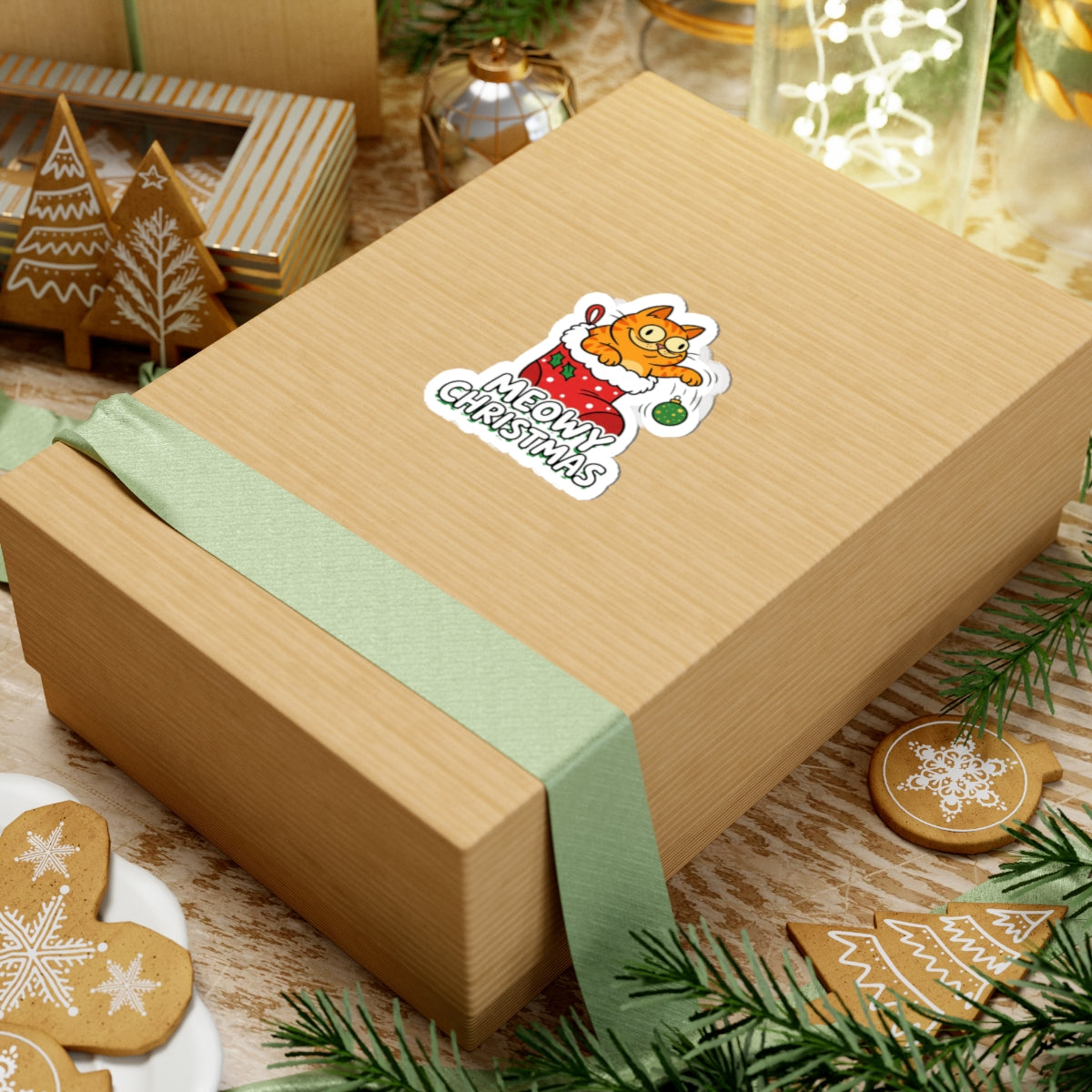 Kiss Cut Sticker, Meowy Christmas