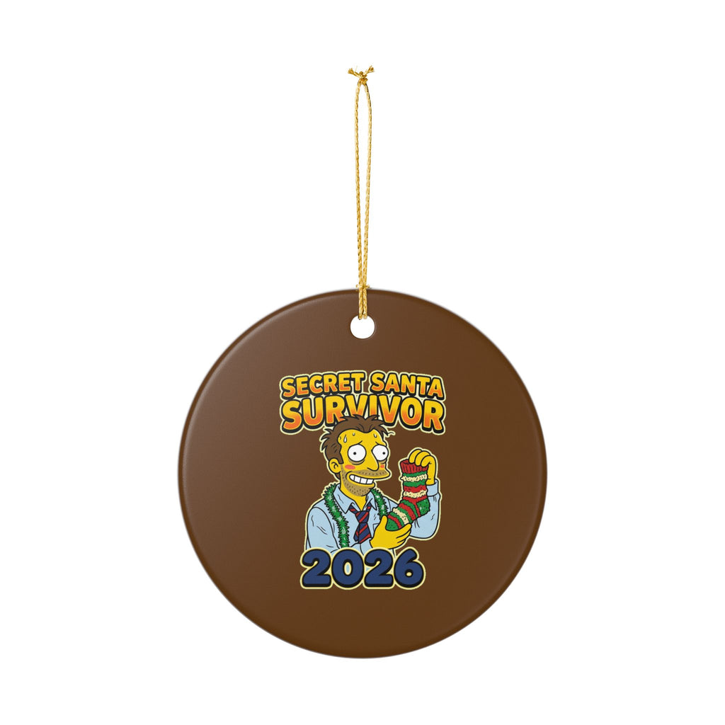 Ceramic Ornament, Secret Santa Survivor (Brown)