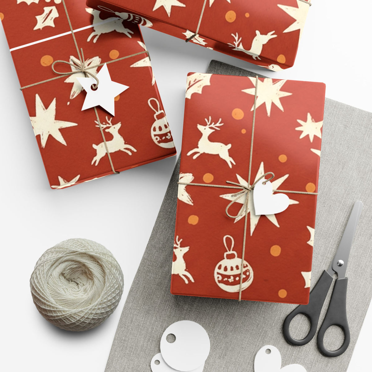 Christmas Giftwrap Paper, Red Ornaments (Custom)