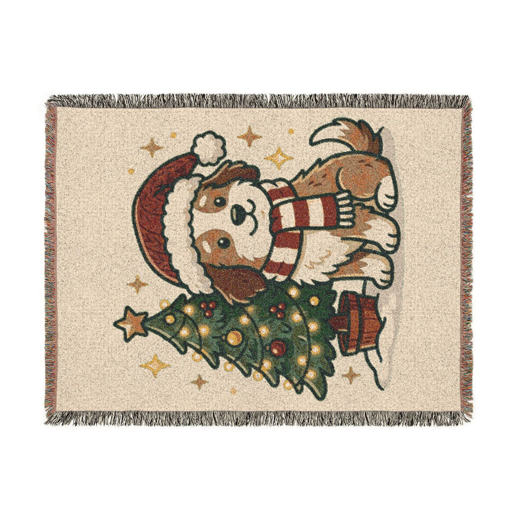 Happy Doggo Weaved Blanket - Cream