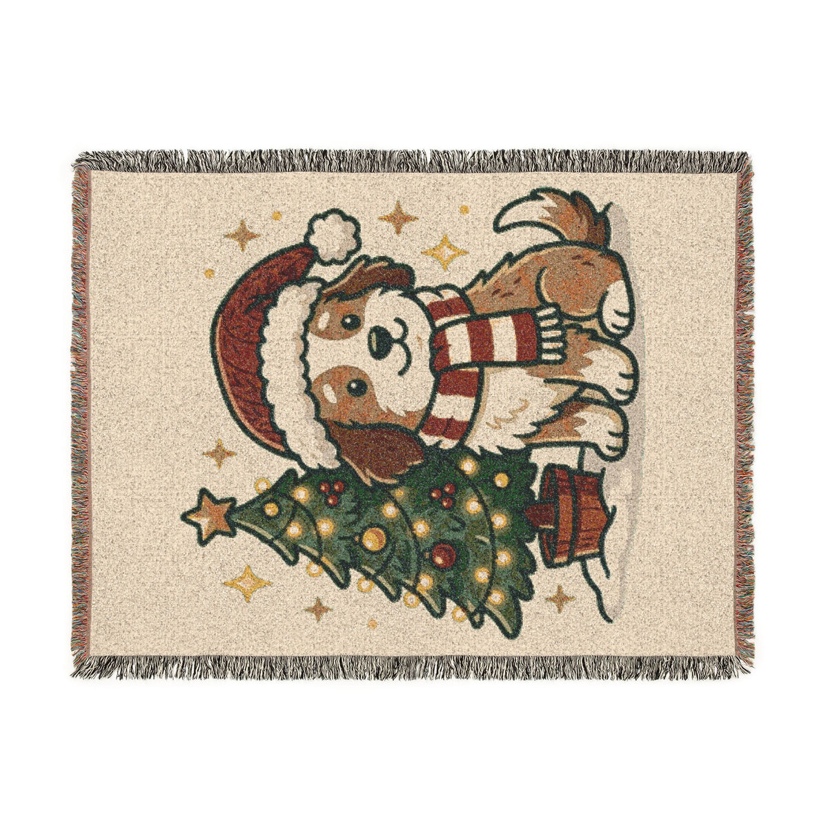 Happy Doggo Weaved Blanket - Cream