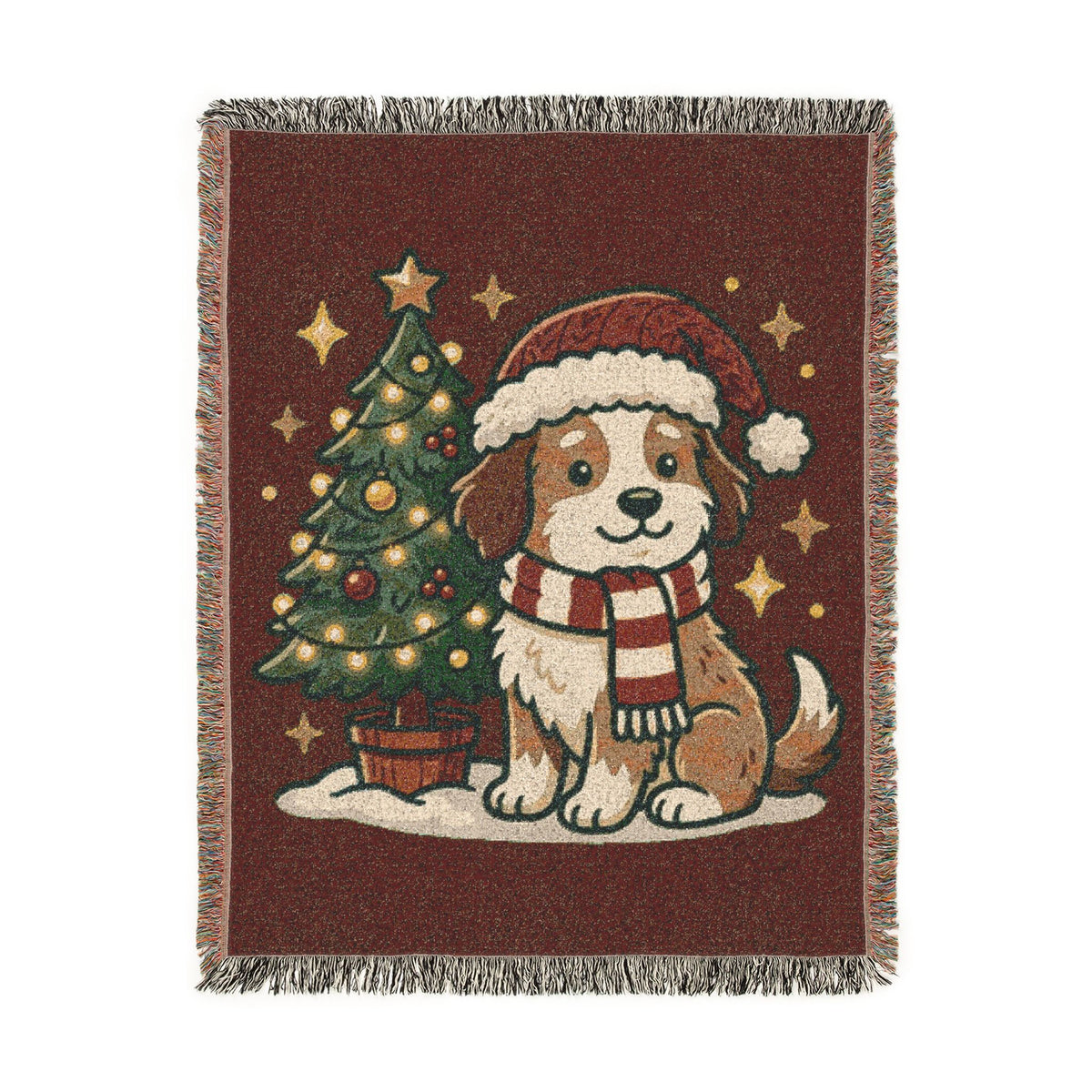 Happy Doggo Weaved Blanket - Afghan Maroon