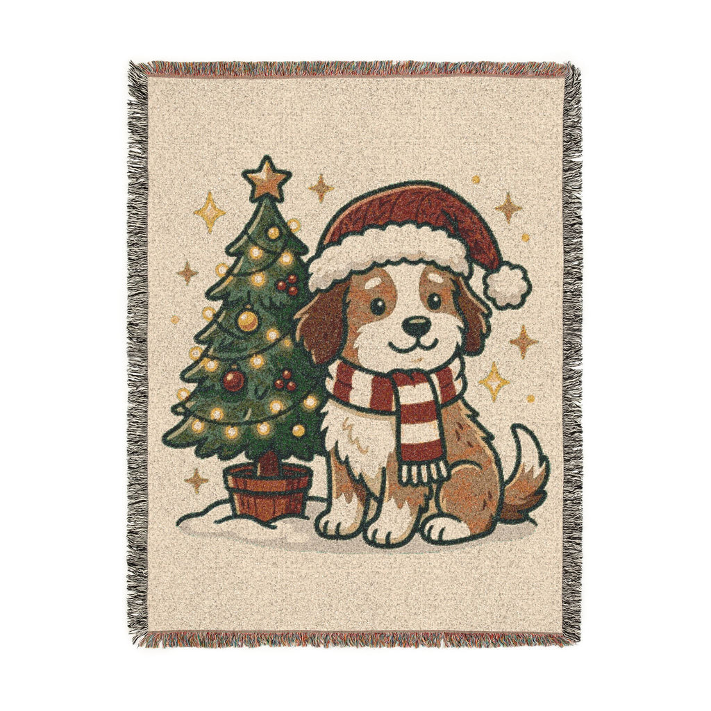 Happy Doggo Weaved Blanket - Cream