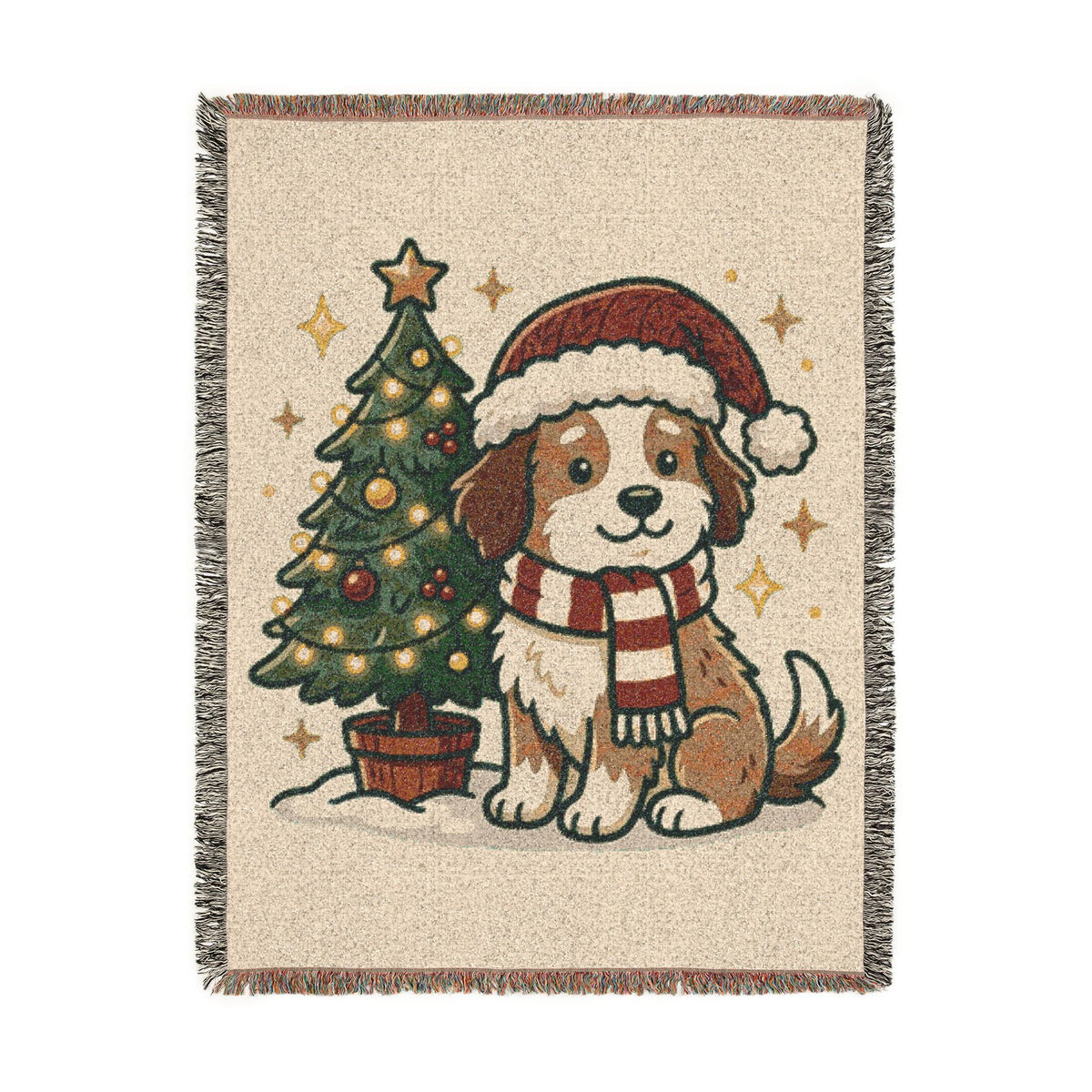 Happy Doggo Weaved Blanket - Cream