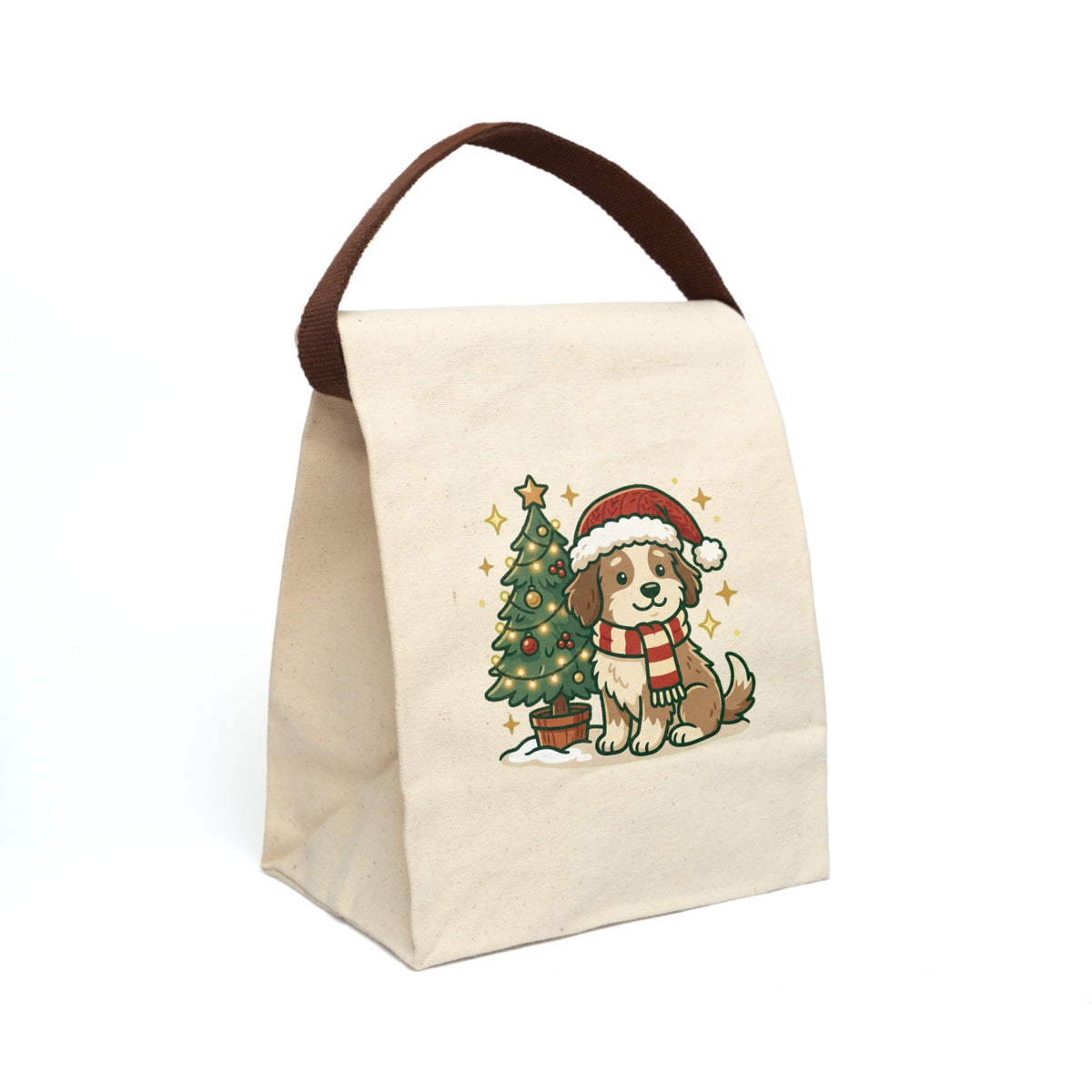 Canvas Lunch Bag With Strap - Cream Happy Doggo