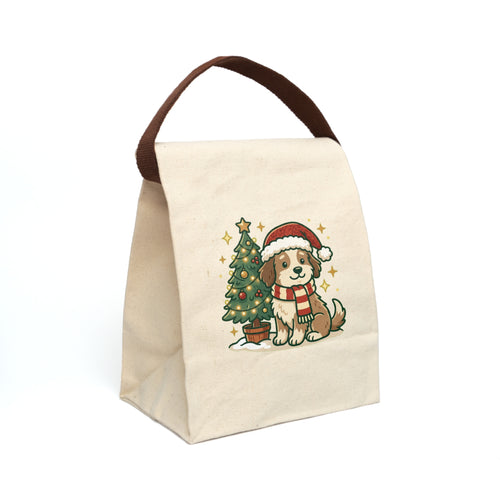 Canvas Lunch Bag With Strap - Cream Happy Doggo