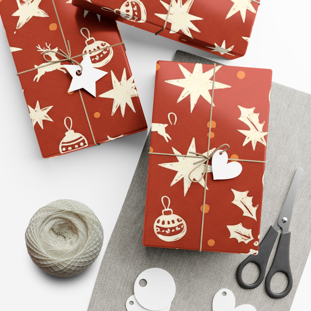 Christmas Giftwrap Paper, Red Ornaments (Custom)
