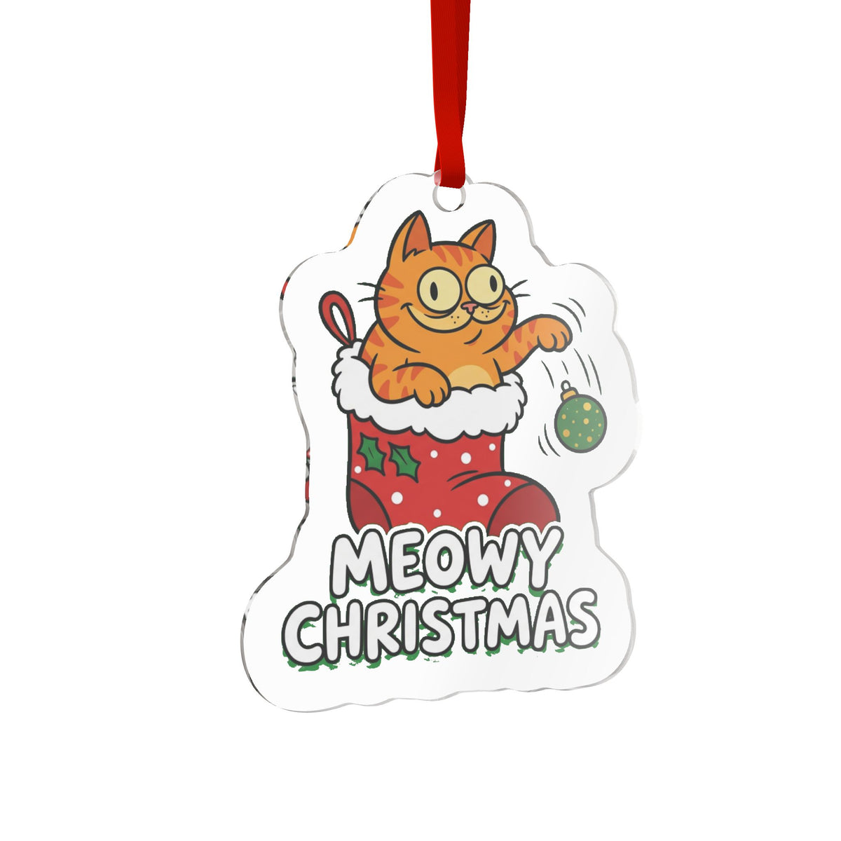 Die Cut Acrylic Ornament, Meowy Christmas