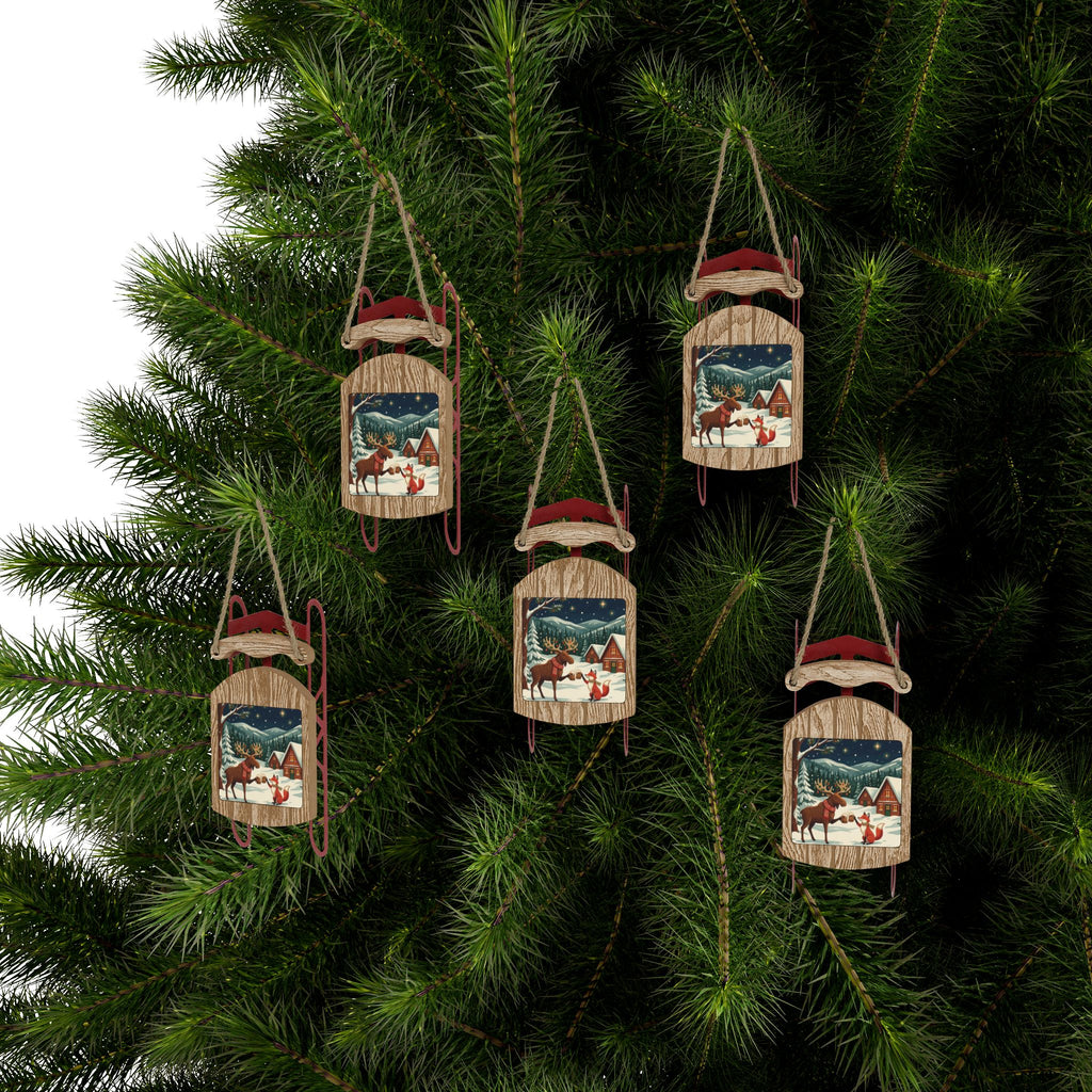Hanging Sled Ornaments, Snowy Nights (Custom)