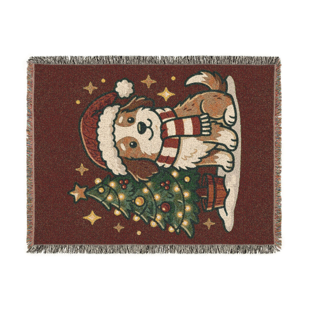Happy Doggo Weaved Blanket - Afghan Maroon