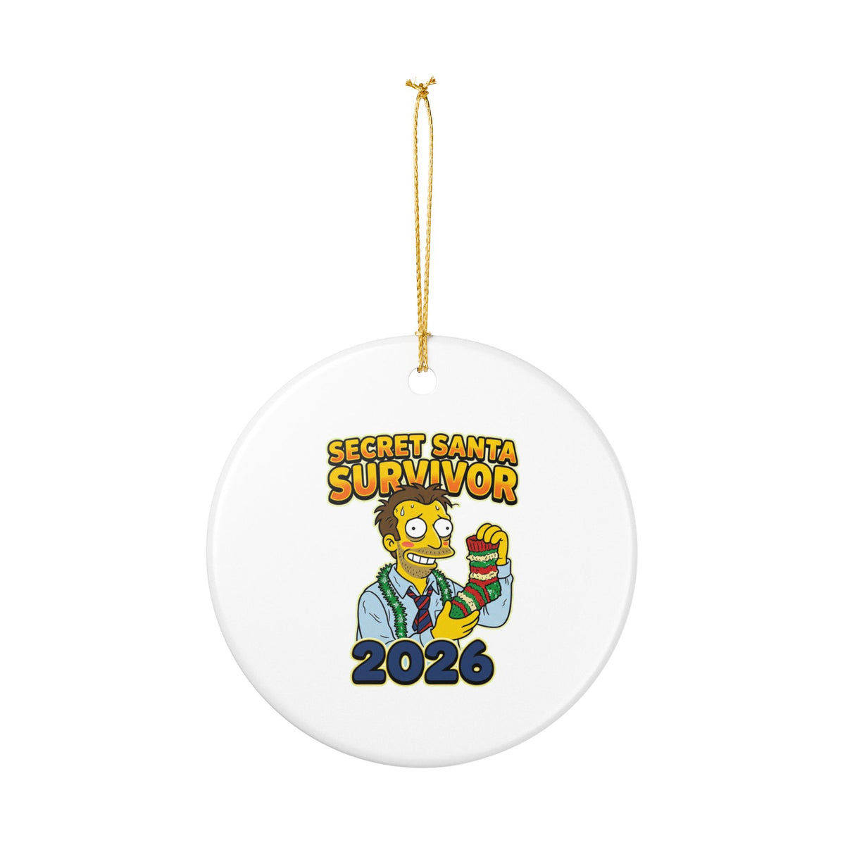 Ceramic Ornament, Secret Santa Survivor (White)