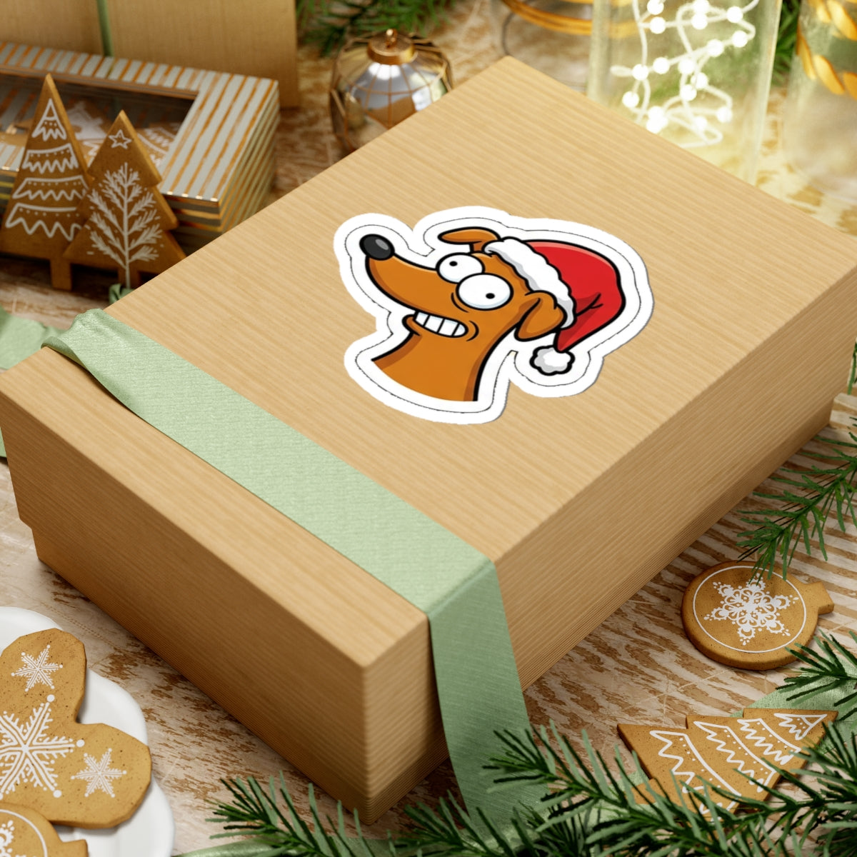 Kiss Cut Sticker, Festive Doggo