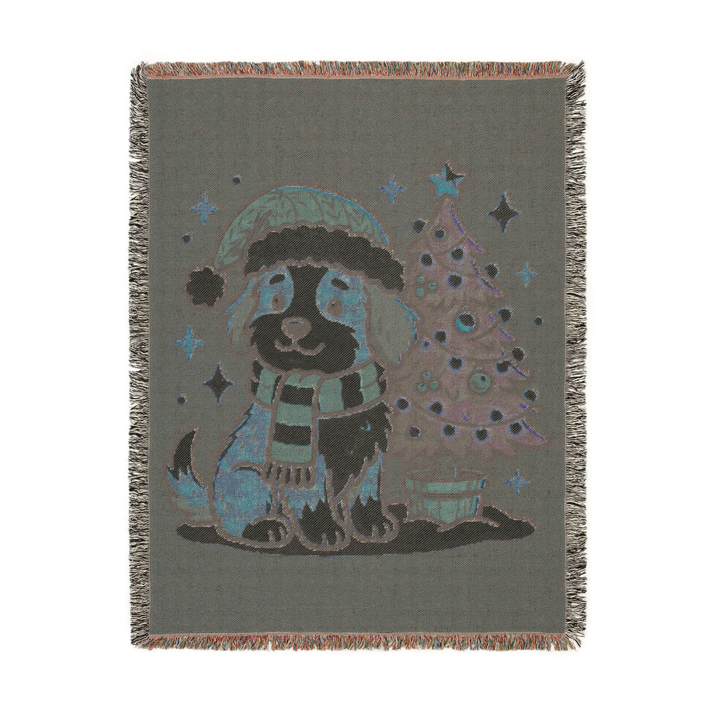 Happy Doggo Weaved Blanket - Afghan Maroon