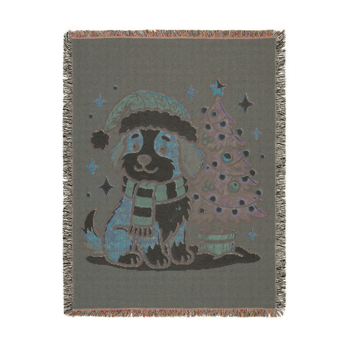Happy Doggo Weaved Blanket - Afghan Maroon