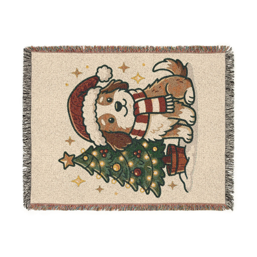 Happy Doggo Weaved Blanket - Cream