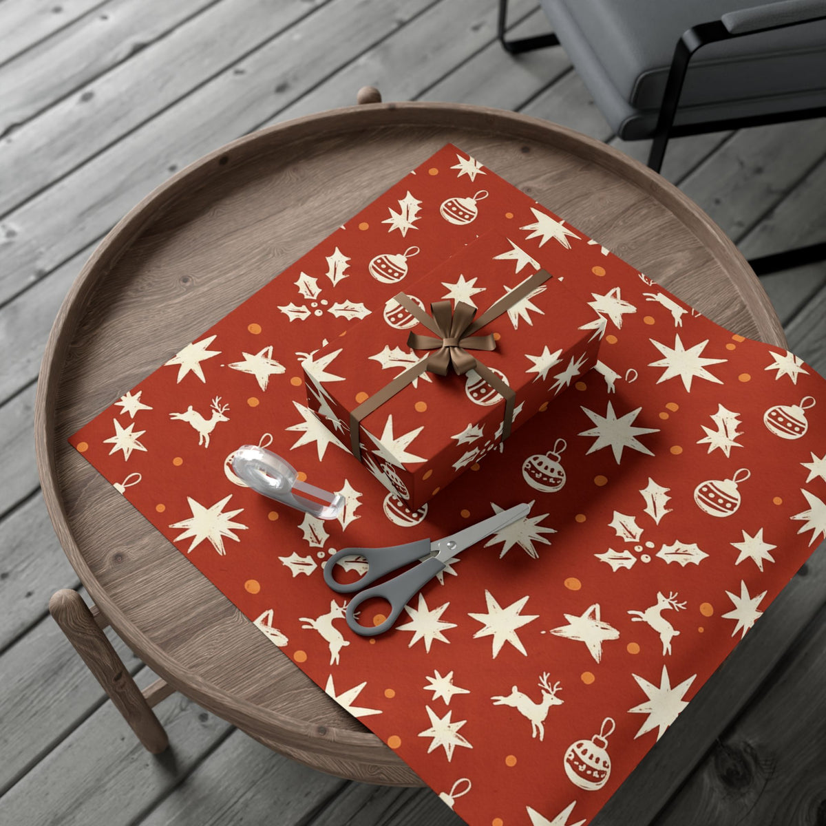 Christmas Giftwrap Paper, Red Ornaments (Custom)