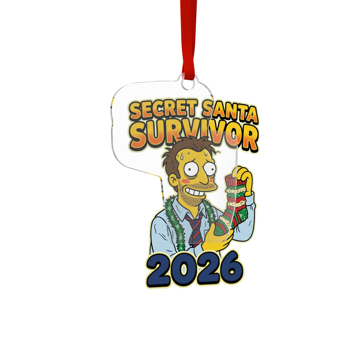 Die Cut Acrylic Ornament, Secret Santa Survivor