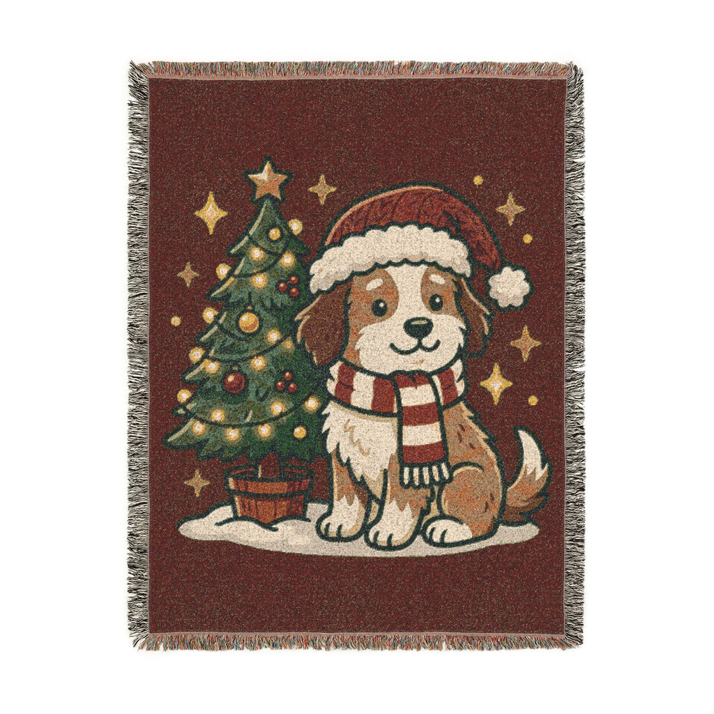Happy Doggo Weaved Blanket - Afghan Maroon