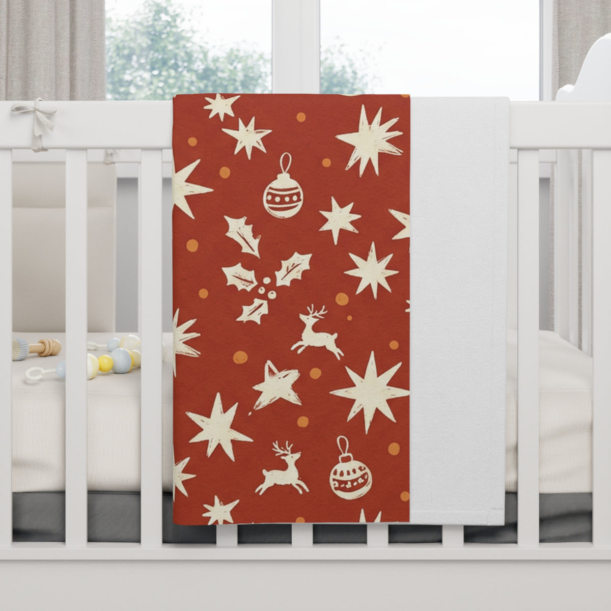 Fluffy Baby Blanket, Red Ornaments (Custom)