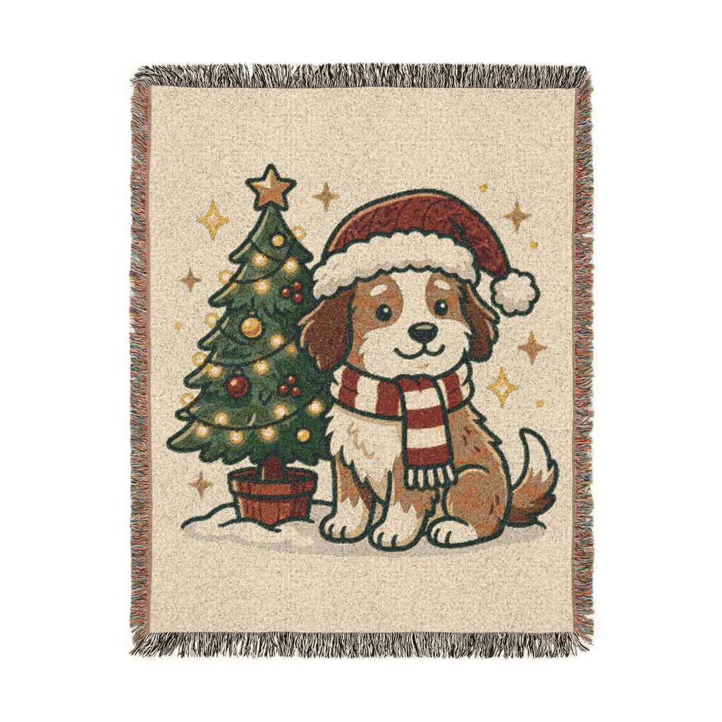 Happy Doggo Weaved Blanket - Cream