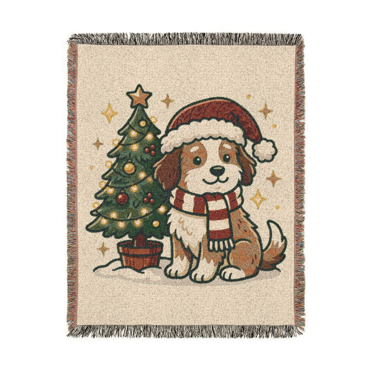 Happy Doggo Weaved Blanket - Cream
