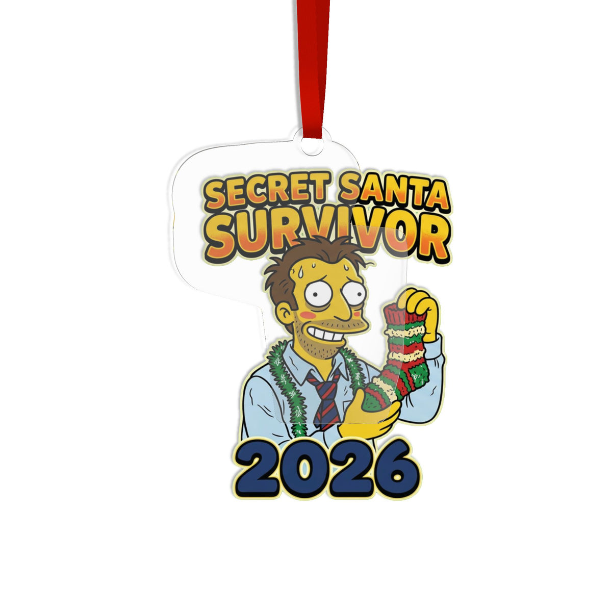 Die Cut Acrylic Ornament, Secret Santa Survivor