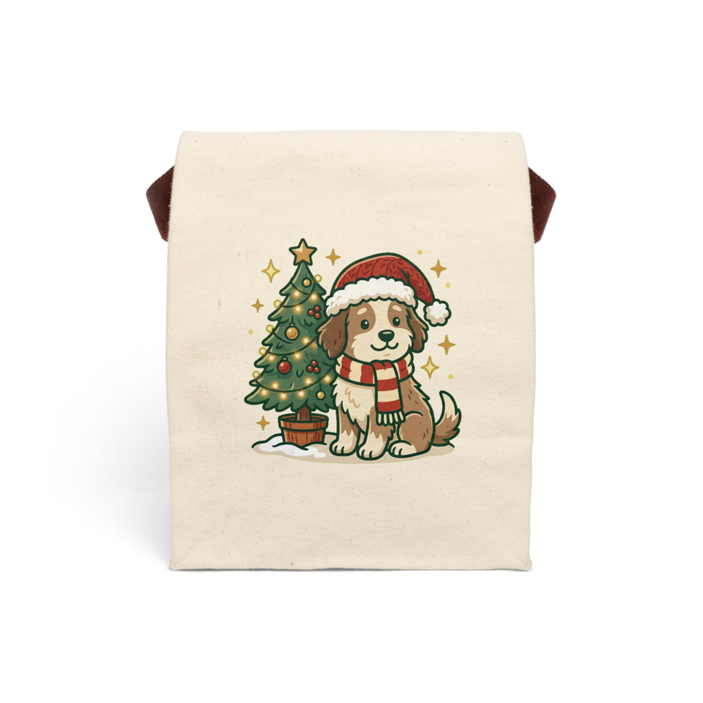 Canvas Lunch Bag With Strap - Cream Happy Doggo
