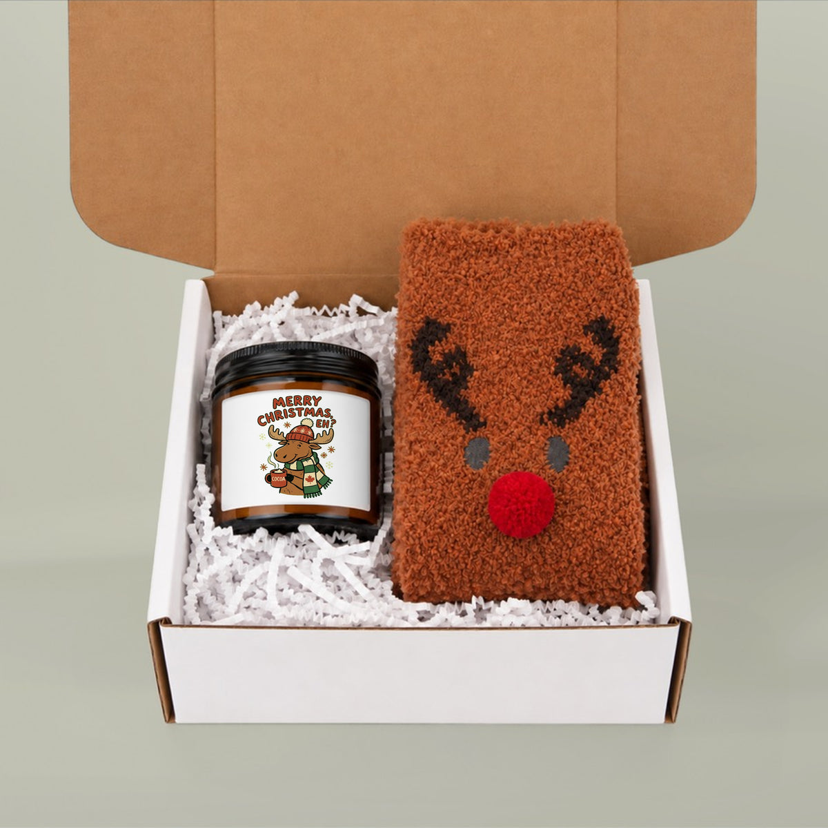 Candle & Reindeer Socks Gift Set (Custom)