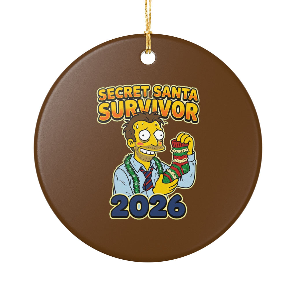 Ceramic Ornament, Secret Santa Survivor (Brown)