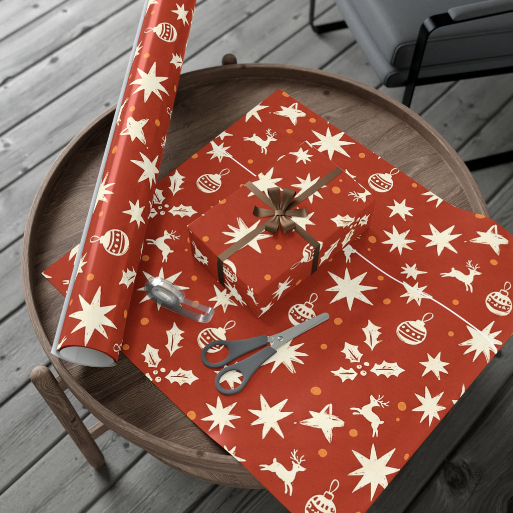 Christmas Giftwrap Paper, Red Ornaments (Custom)