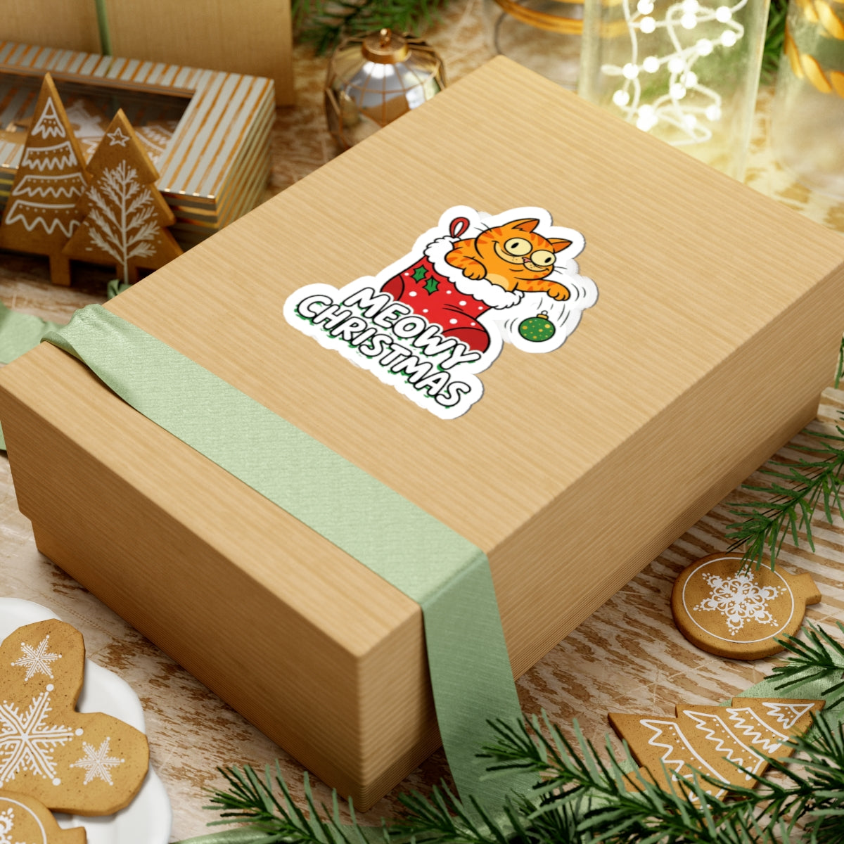 Kiss Cut Sticker, Meowy Christmas